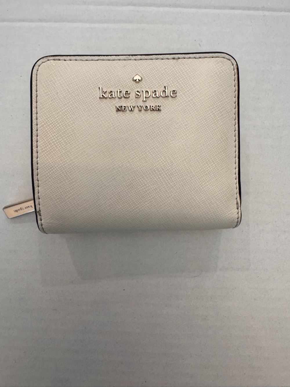 Kate Spade New York Womens Full Zip White Wallet Metallic Credit Card Snap
